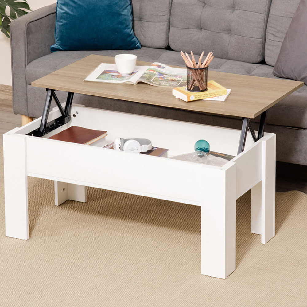 Portland White and Brown Lift Top Coffee Table Image 1