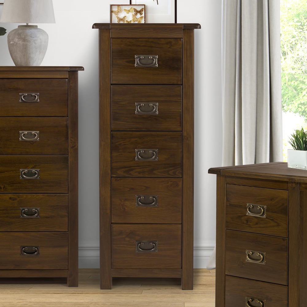 Boston 5 Drawer Dark Lacquer Narrow Chest of Drawers Image 1