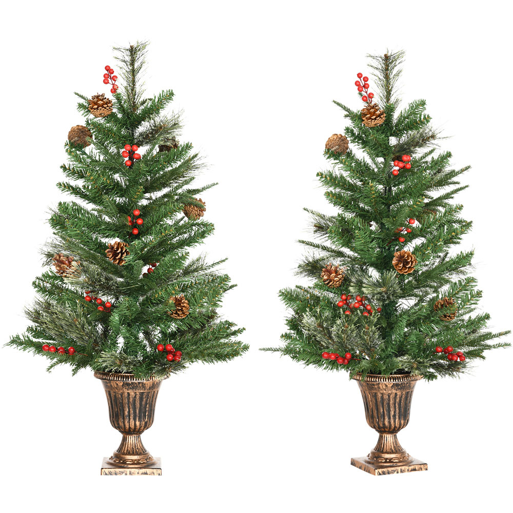 Everglow Green Artificial Christmas Tree with Gold Pot 3ft 2 Pack Image 1