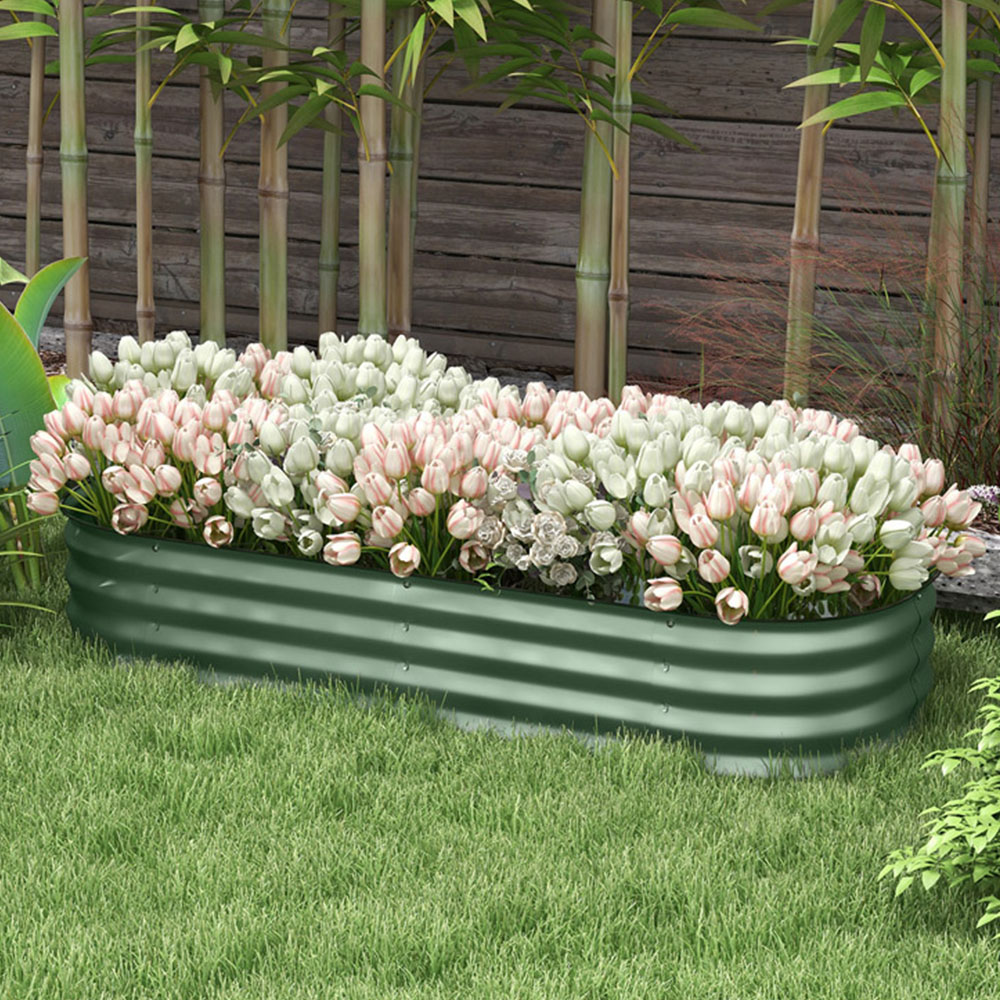 Outsunny Green Galvanised Raised Garden Bed Planter Box with Safety Edging Image 2