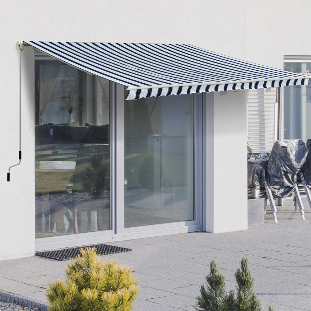 Outsunny Blue and White Striped Retractable Awning 3.5 x 2.5m Image 1