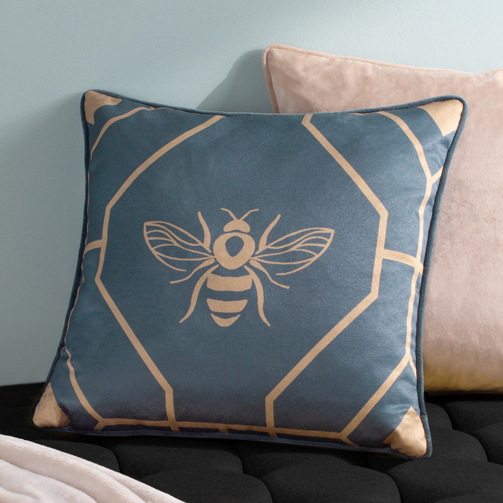 furn. Bee Deco French Blue Geometric Cushion Image 2