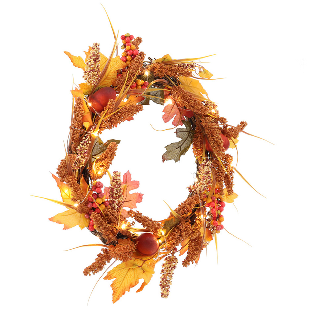 Living and Home Autumn Golden Sorghum Door Wreath with LED Lights 50cm Image 4