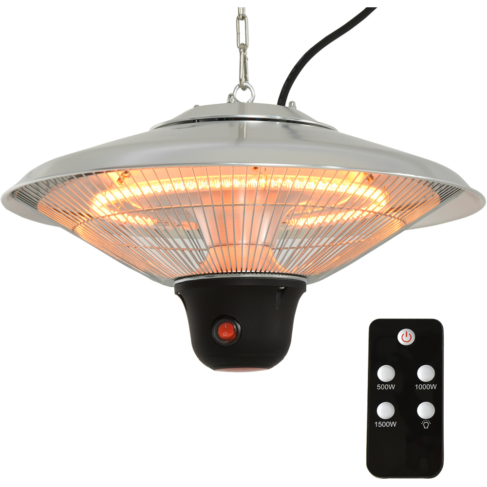 Outsunny Silver Ceiling Mounted Halogen Electric Heater with Remote 1500W Image 1