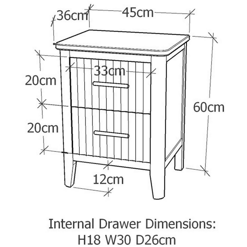 Fregona 2 Drawer Grey Bedside Table Image 9