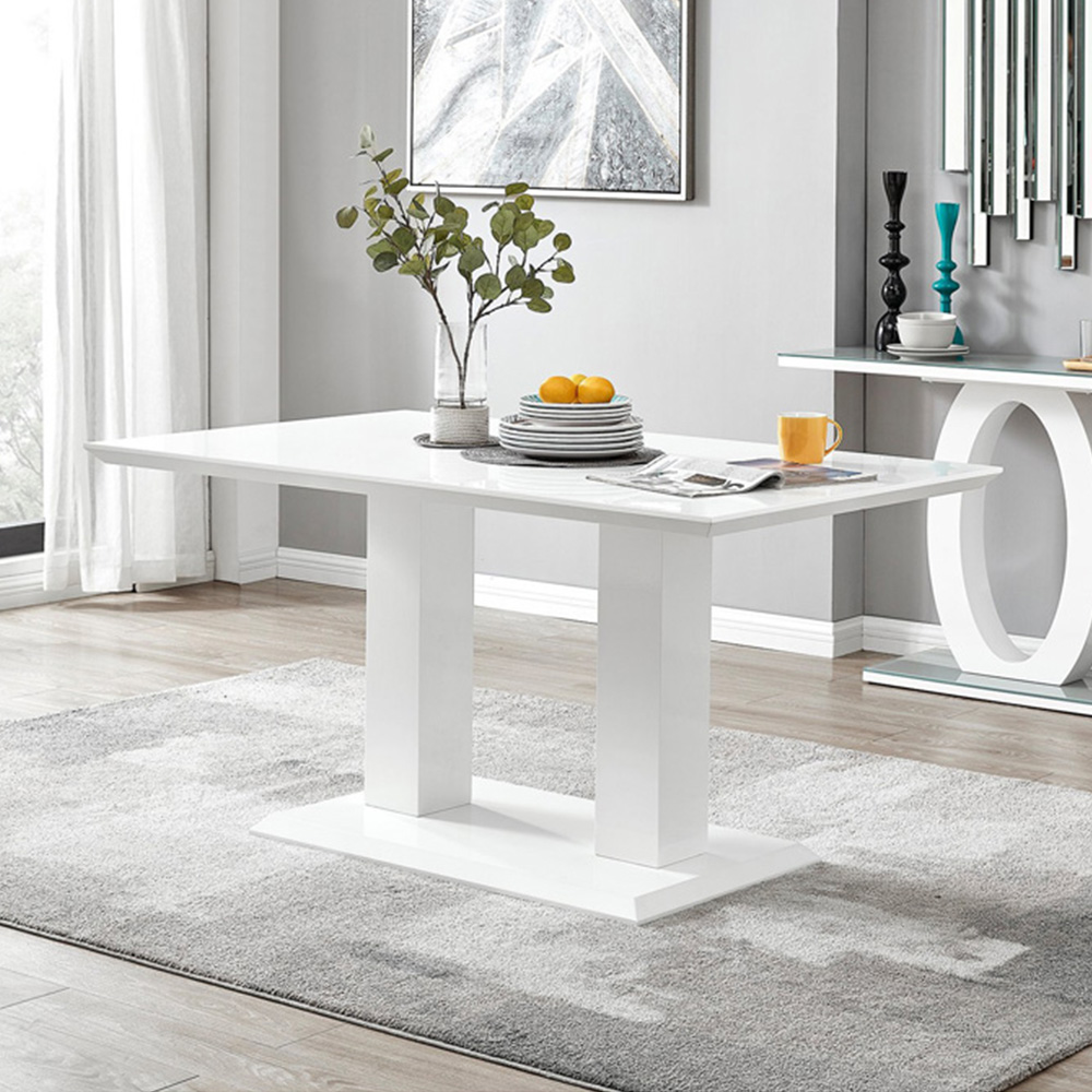 Furniturebox Molini Solara 6 Seater Dining Set White High Gloss and Elephant Grey and Silver Image 2