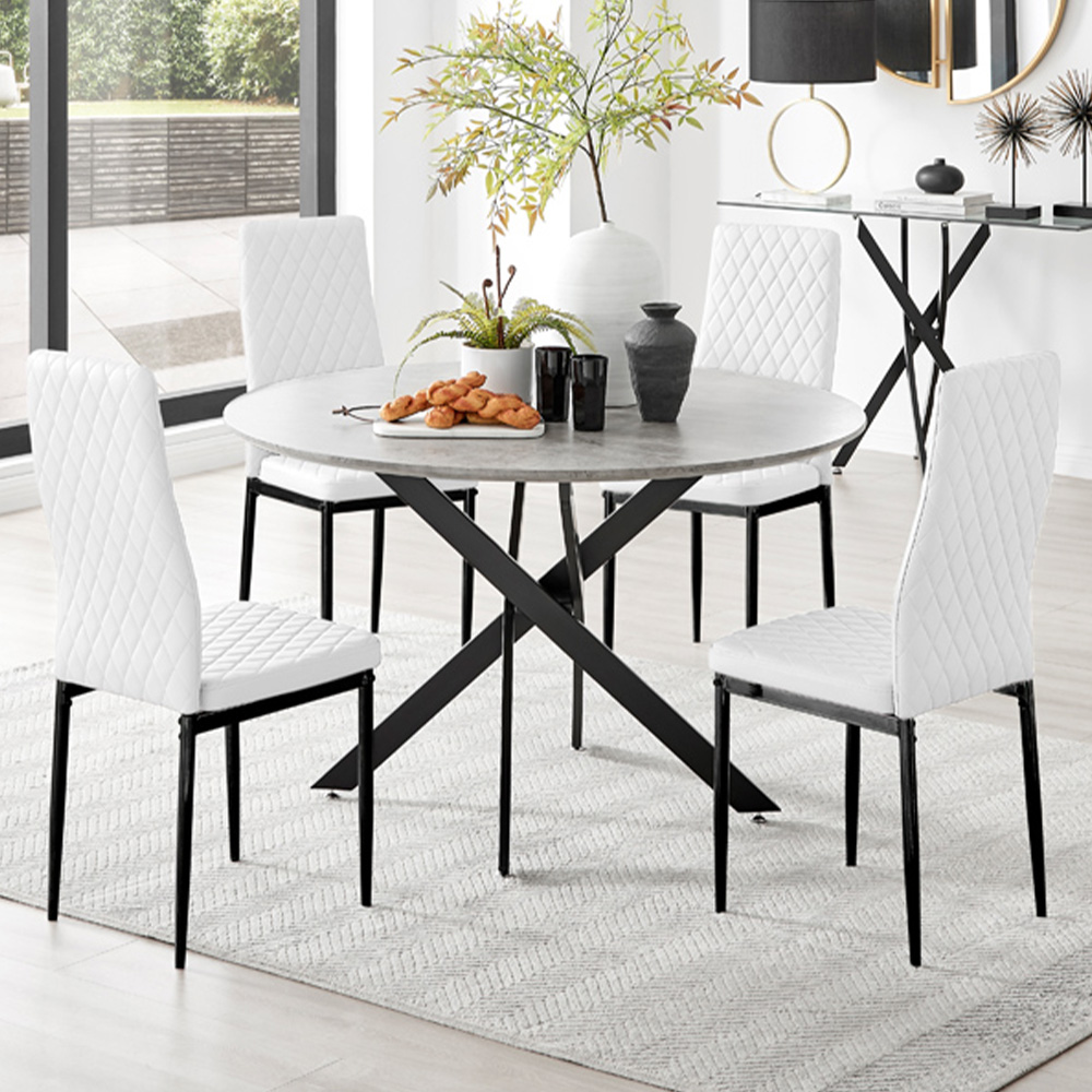 Furniturebox Arona Valera Concrete Effect 4 Seater Round Dining Set Grey and White Image 1