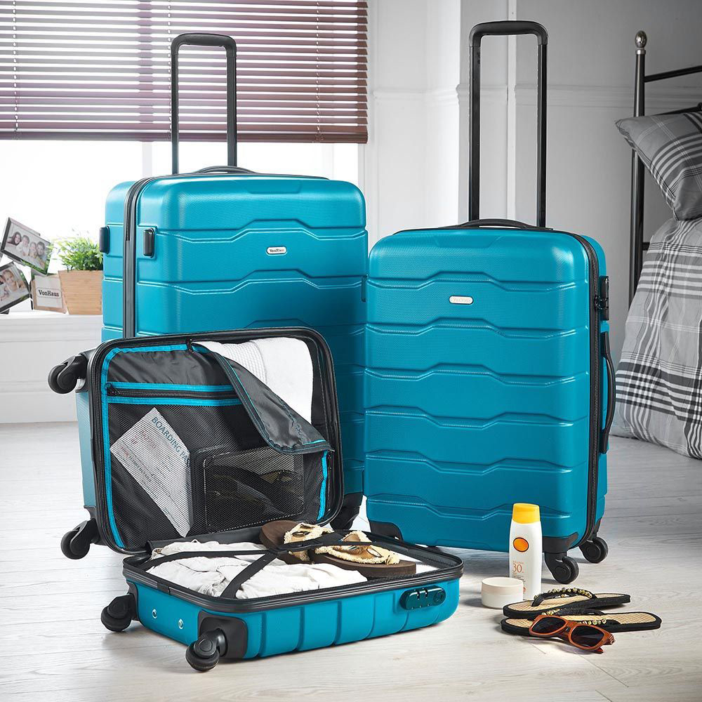 VonHaus Set of 3 Light Blue Hard Shell Luggage Image 2