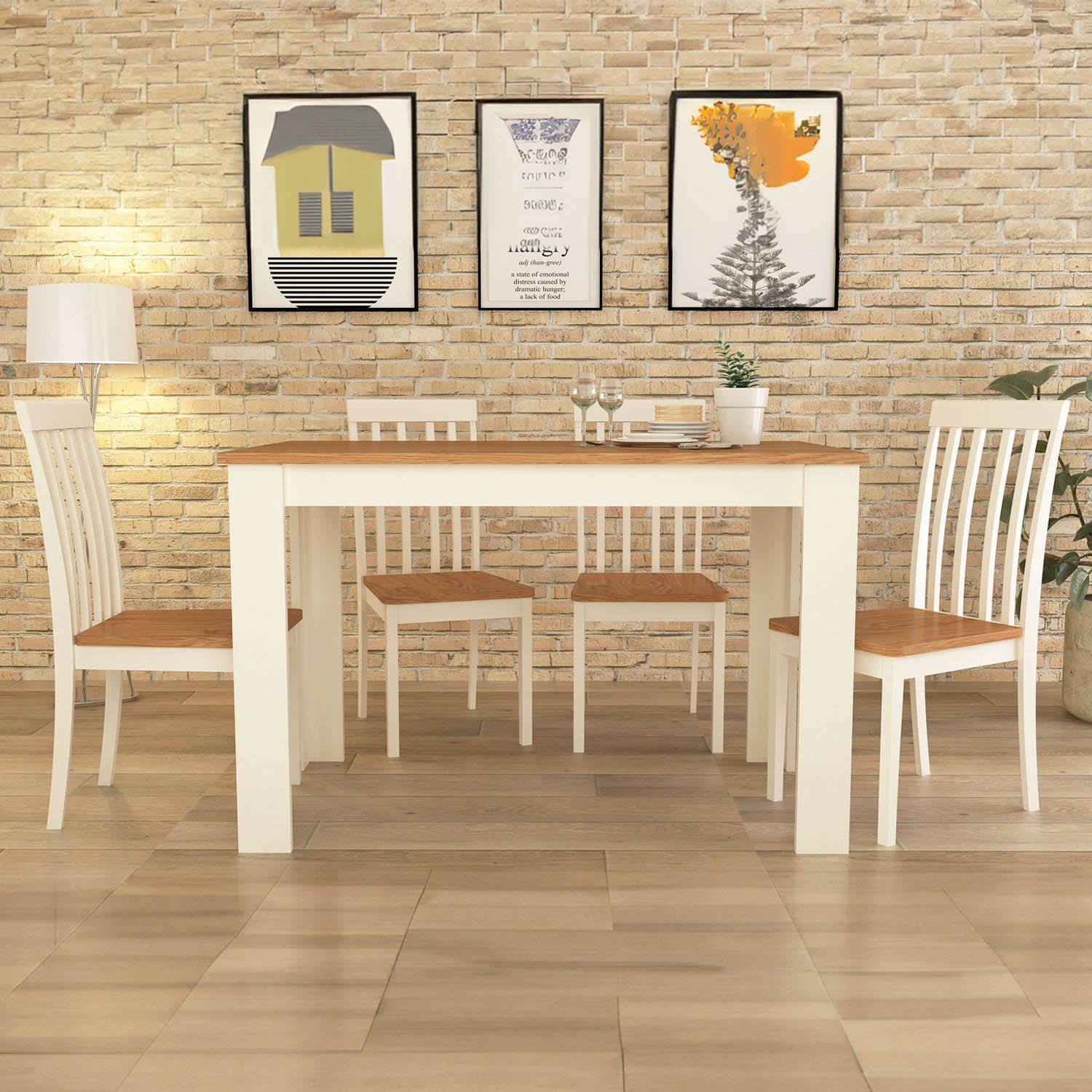Lexington 4 Seater Wooden Dining Set Cream and White Image 1