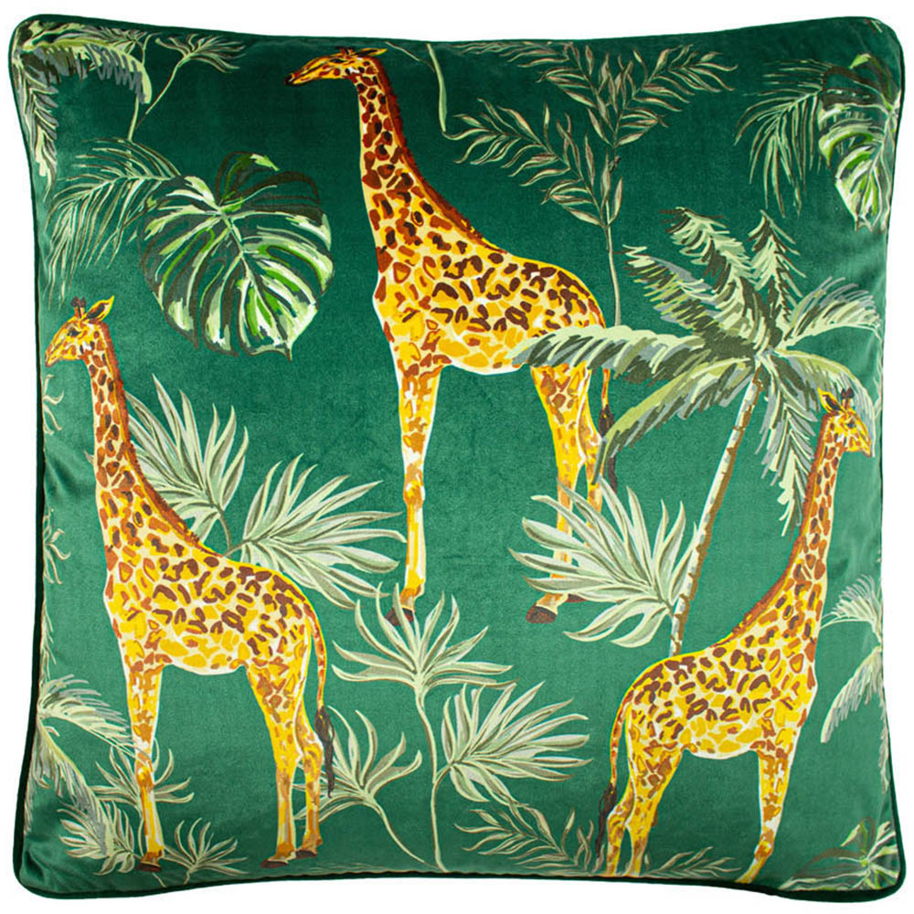Paoletti Green Giraffe Palm Velvet Cushion Image 1