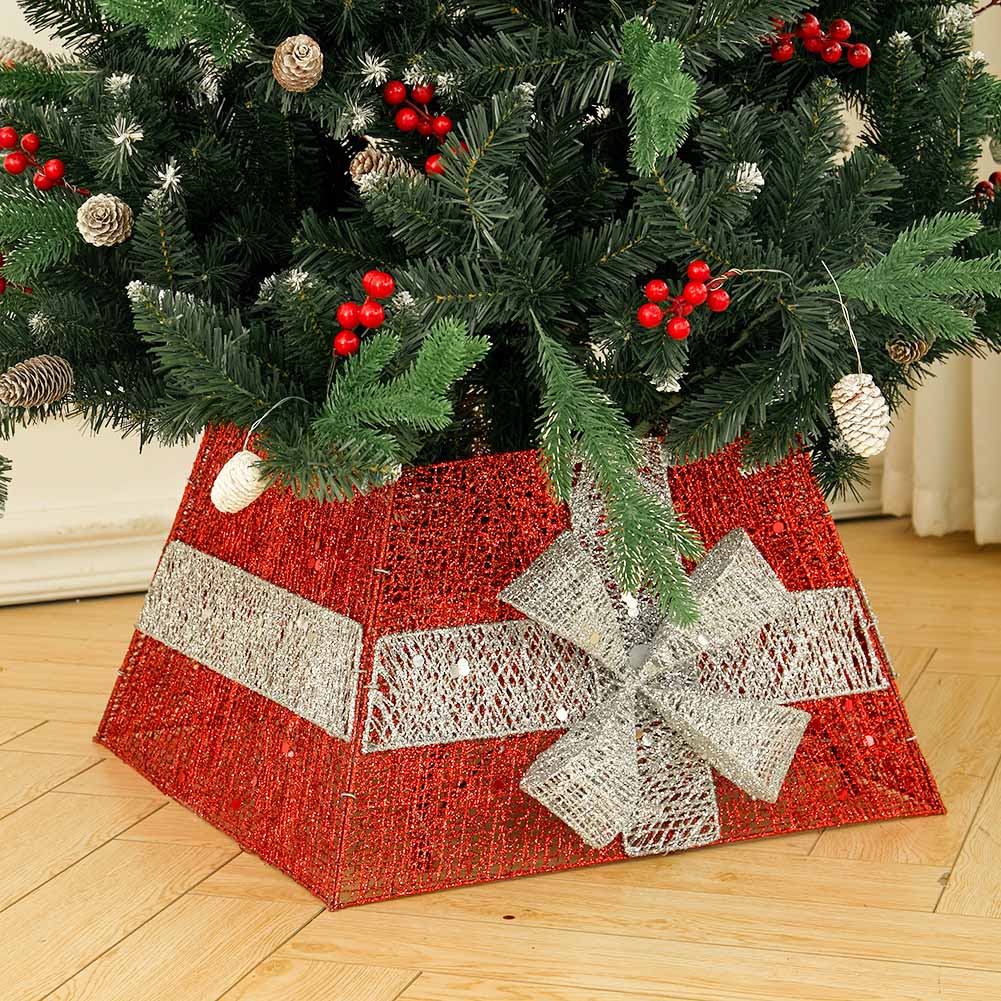 Living and Home Red and White Square Christmas Tree Collar Basket Image 5