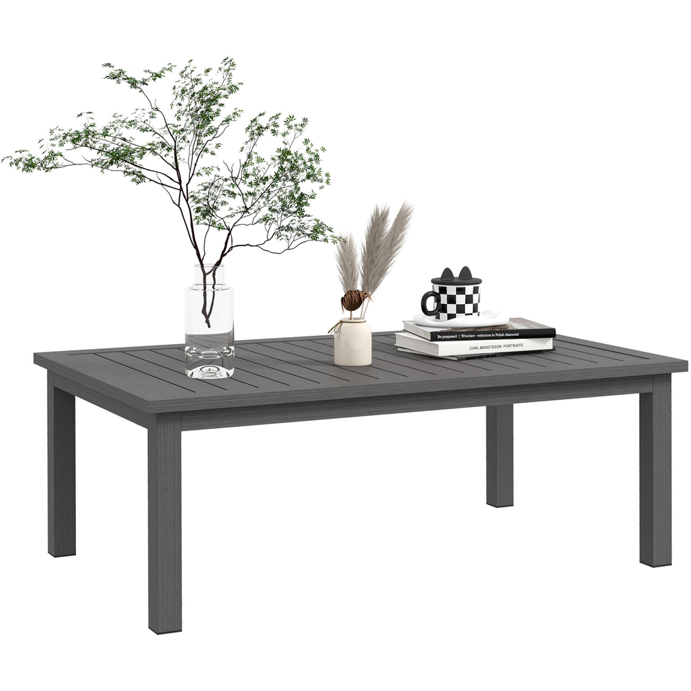 Outsunny Brown Wood Grain Aluminium Rectangle Coffee Table Image 2