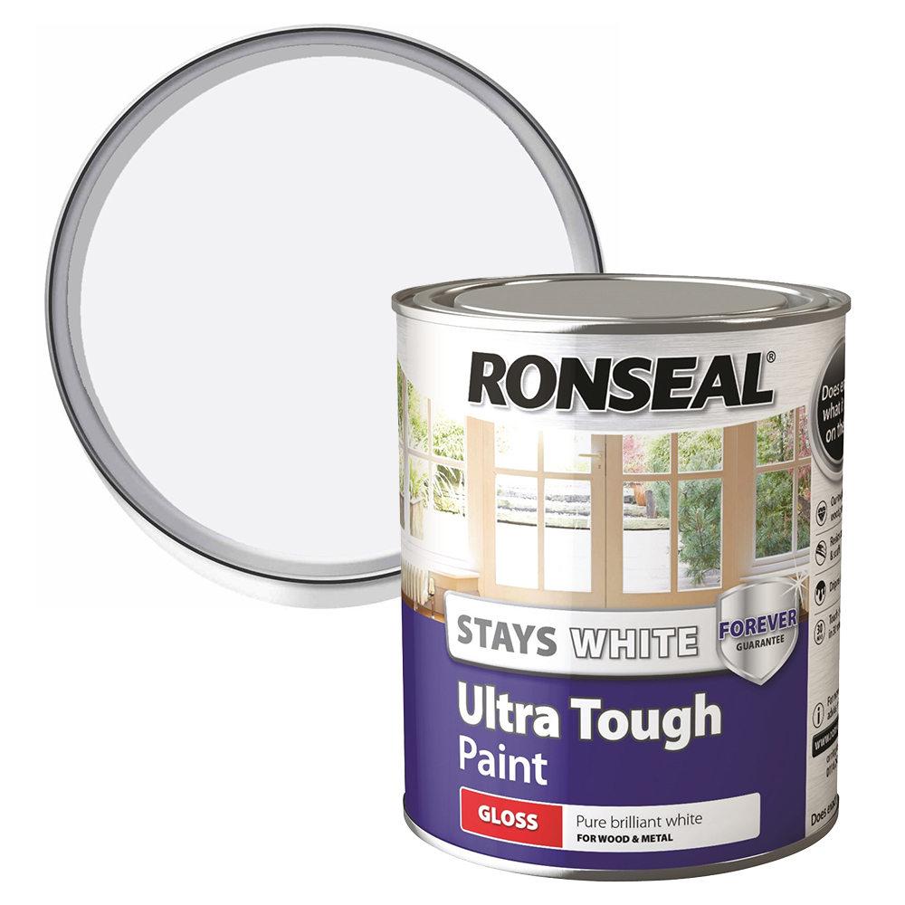 Ronseal Ultra Tough Wood and Metal Pure Brilliant White Gloss Paint 750ml Image 1