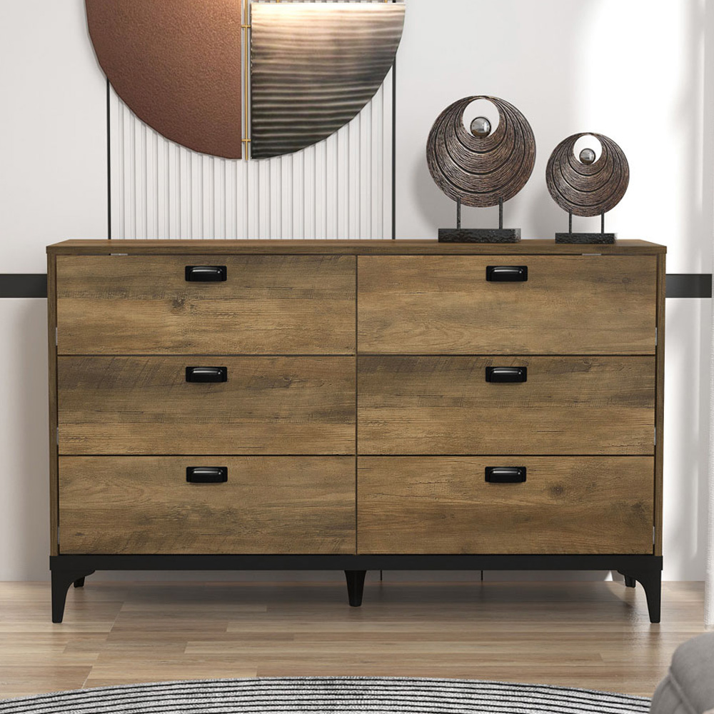 GFW Truro 6 Drawer Light Oak Chest of Drawers Image 1