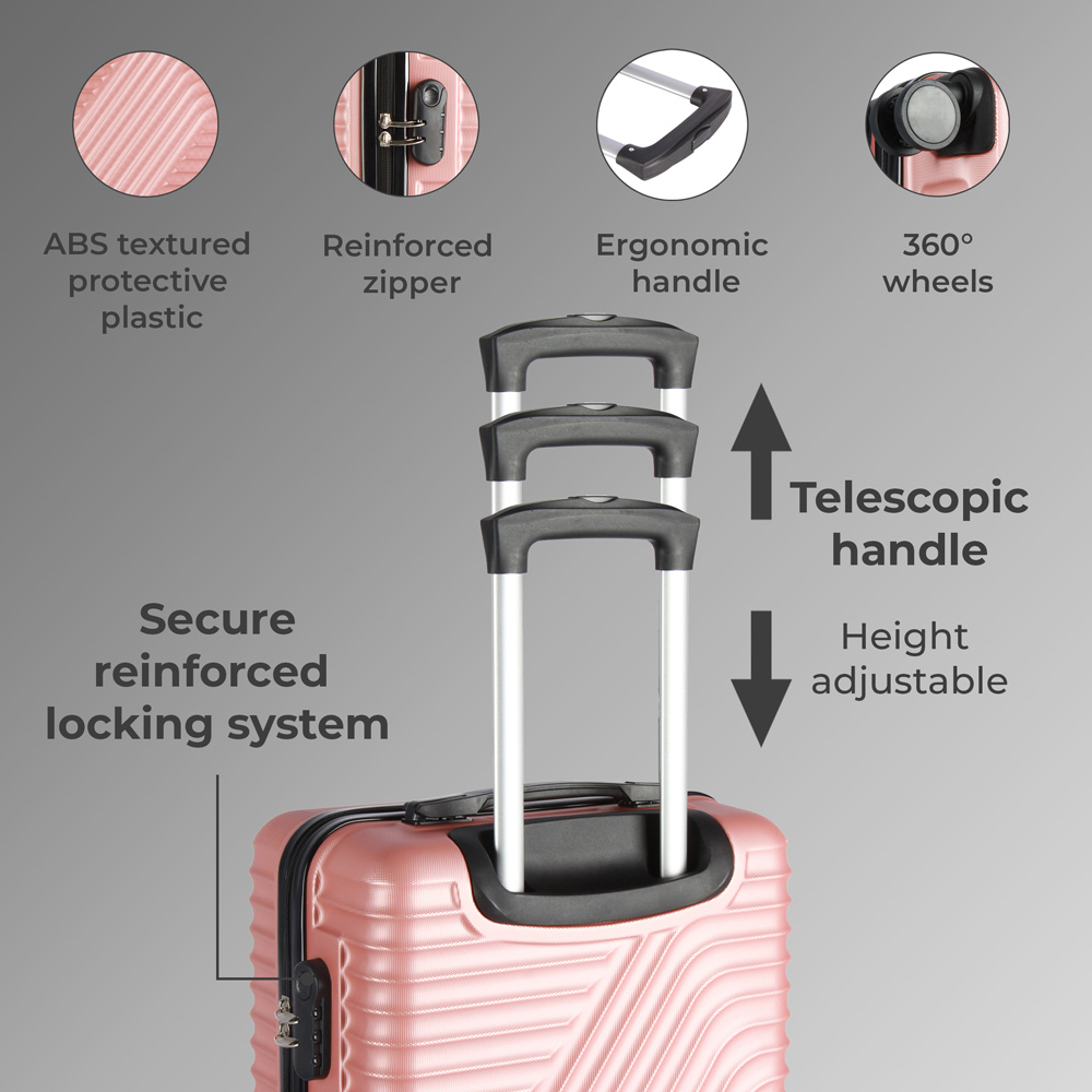 Neo Set of 3 Rose Gold Hard Shell Luggage Suitcases Image 7