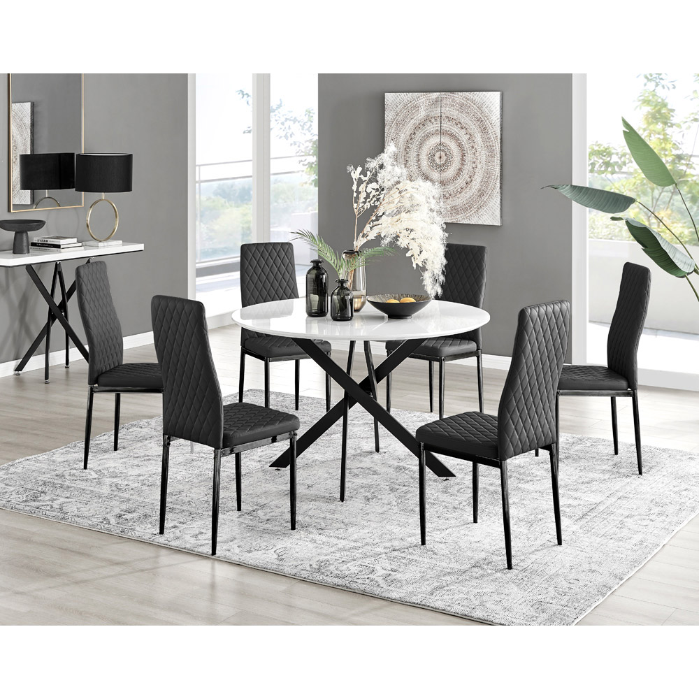 Furniturebox Arona Valera 6 Seater Round Dining Set White Gloss and Black Image 9