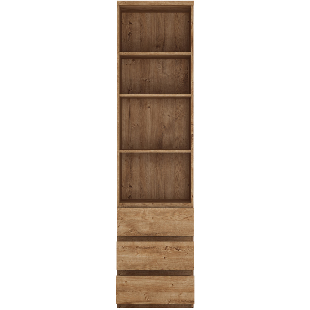 Florence Fribo 3 Drawer 4 Shelf Golden Ribbeck Oak Tall Narrow Bookcase Image 3