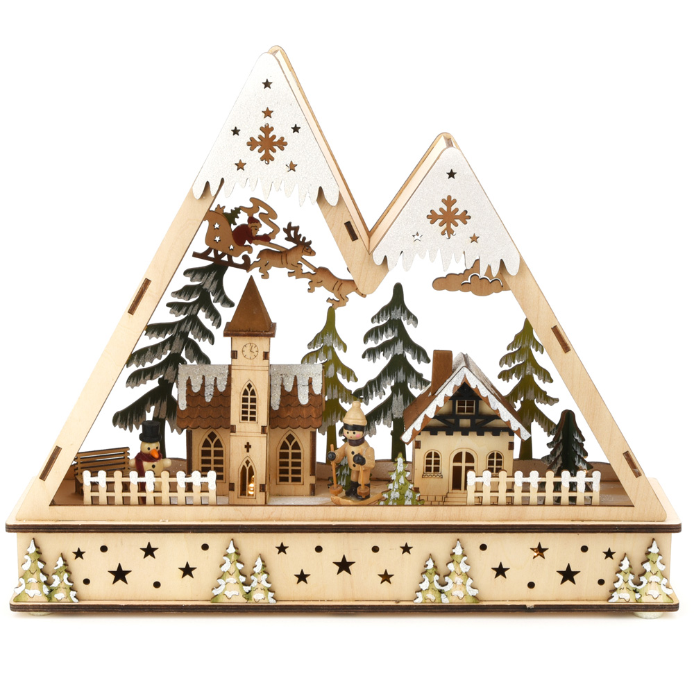 The Christmas Gift Co Brown LED Wooden Mountain Scene Image 1