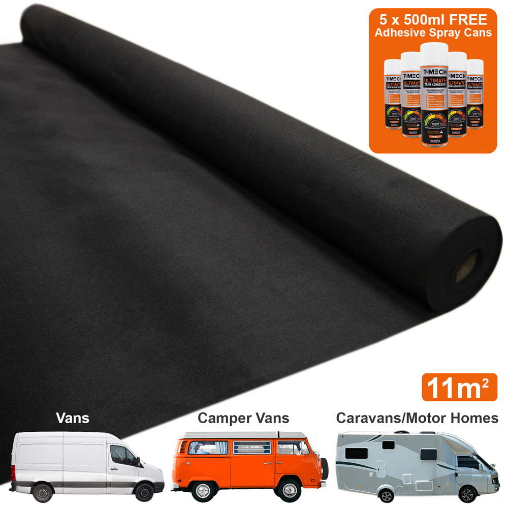 T-Mech Black Van Carpet Lining with 5 Adhesive Cans Image 2