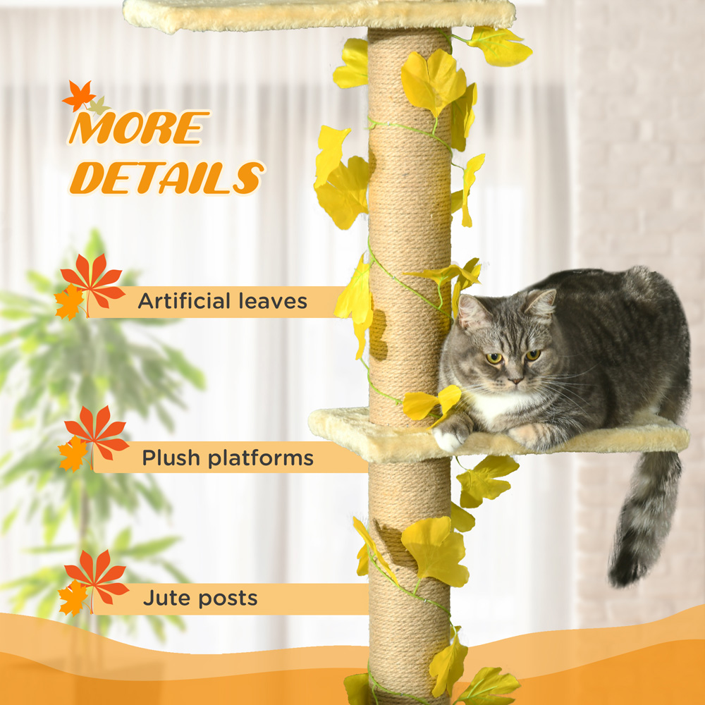 PawHut 242cm Yellow Adjustable Floor-To-Ceiling Cat Tower Image 6