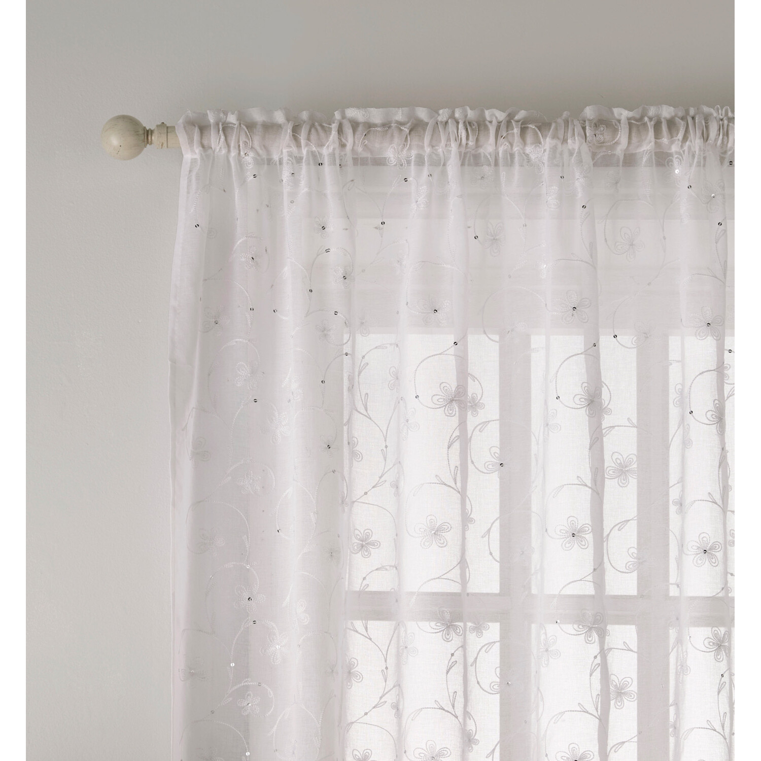 Belle White Embroidered Voile Curtain 122 x 140cm Image 2