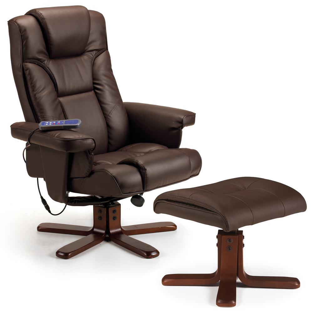 Julian Bowen Malmo Brown Massage Recliner Chair and Stool Image 2