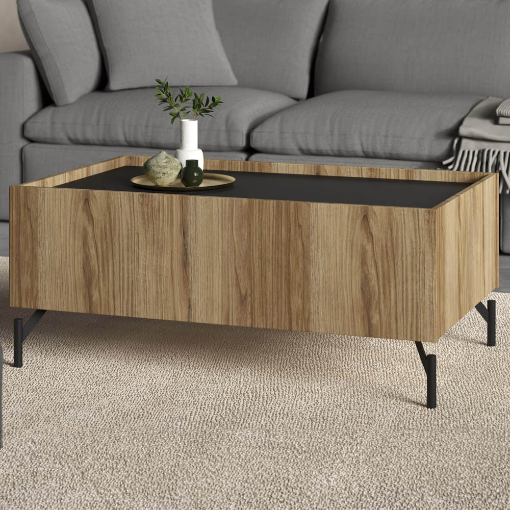 Furniture To Go Kendall 2 Drawers Oak and Black Coffee Table Image 1