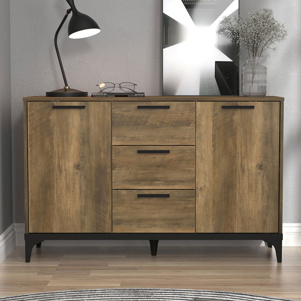 GFW Truro 2 Door and 3 Drawer Knotty Oak Large Sideboard Image 1