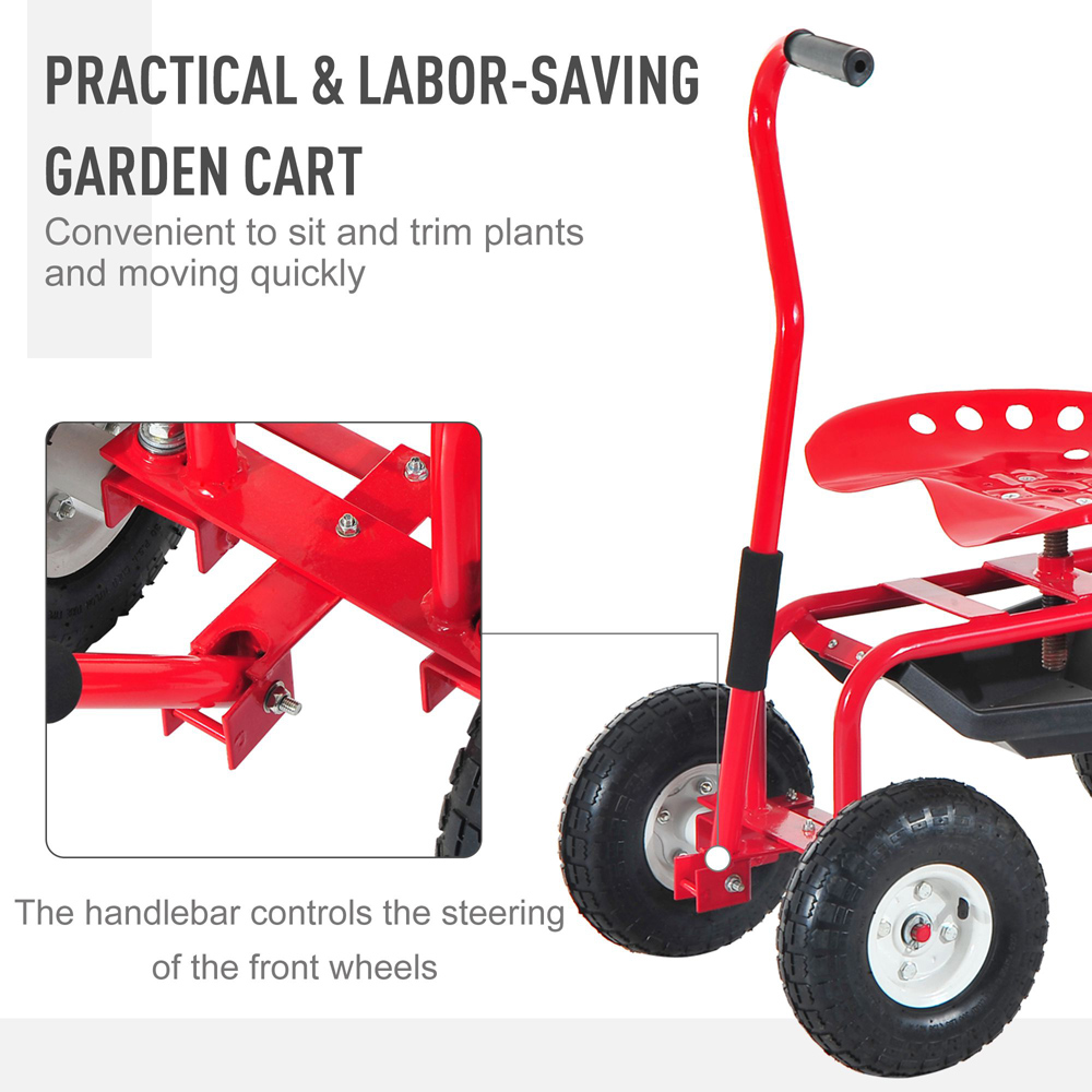 Outsunny Red Swivel Garden Trolley 150kg Image 6