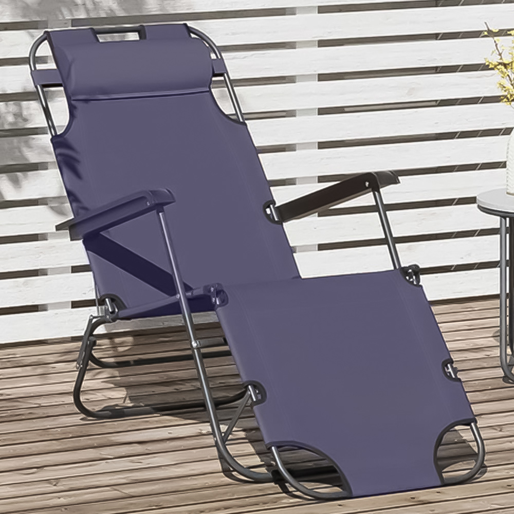Outsunny 2 in 1 Grey Folding Recliner Chair and Sun Lounger Image 1