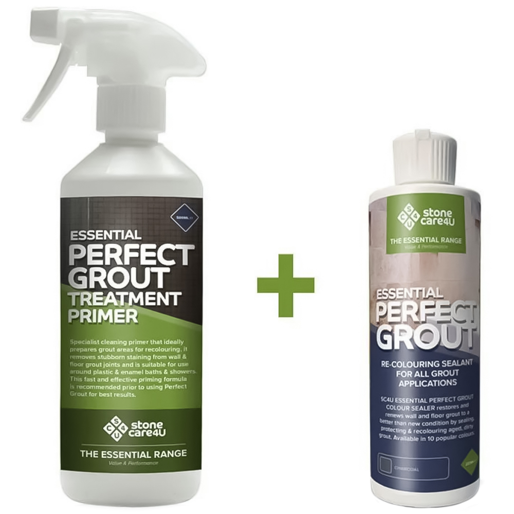 StoneCare4U Essential Charcoal Perfect Grout Sealer 237ml and Primer 500ml Bundle Image 1