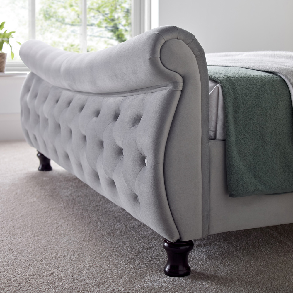 Oxford King Size Grey Velvet Chesterfield Sleigh Bed Frame Image 3