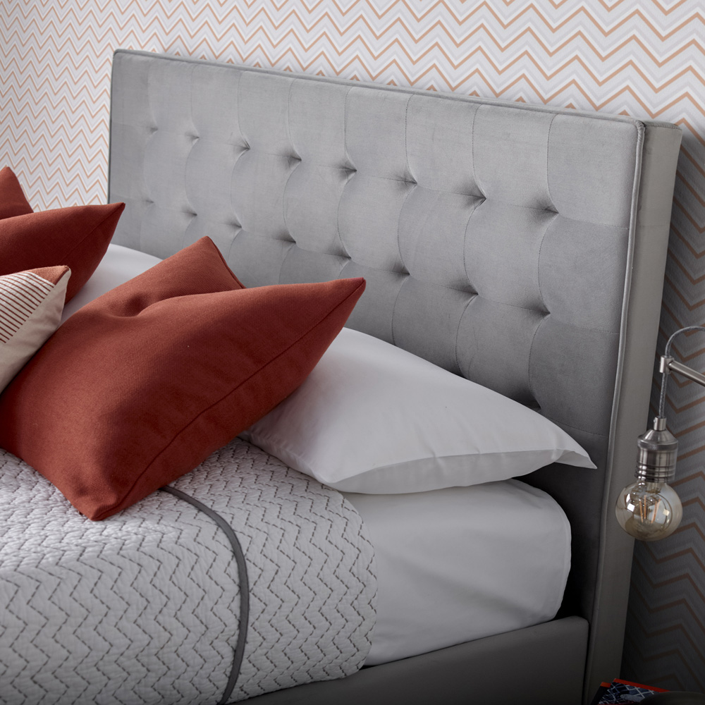 Kingham Double Grey Velvet Ottoman Bed Image 3