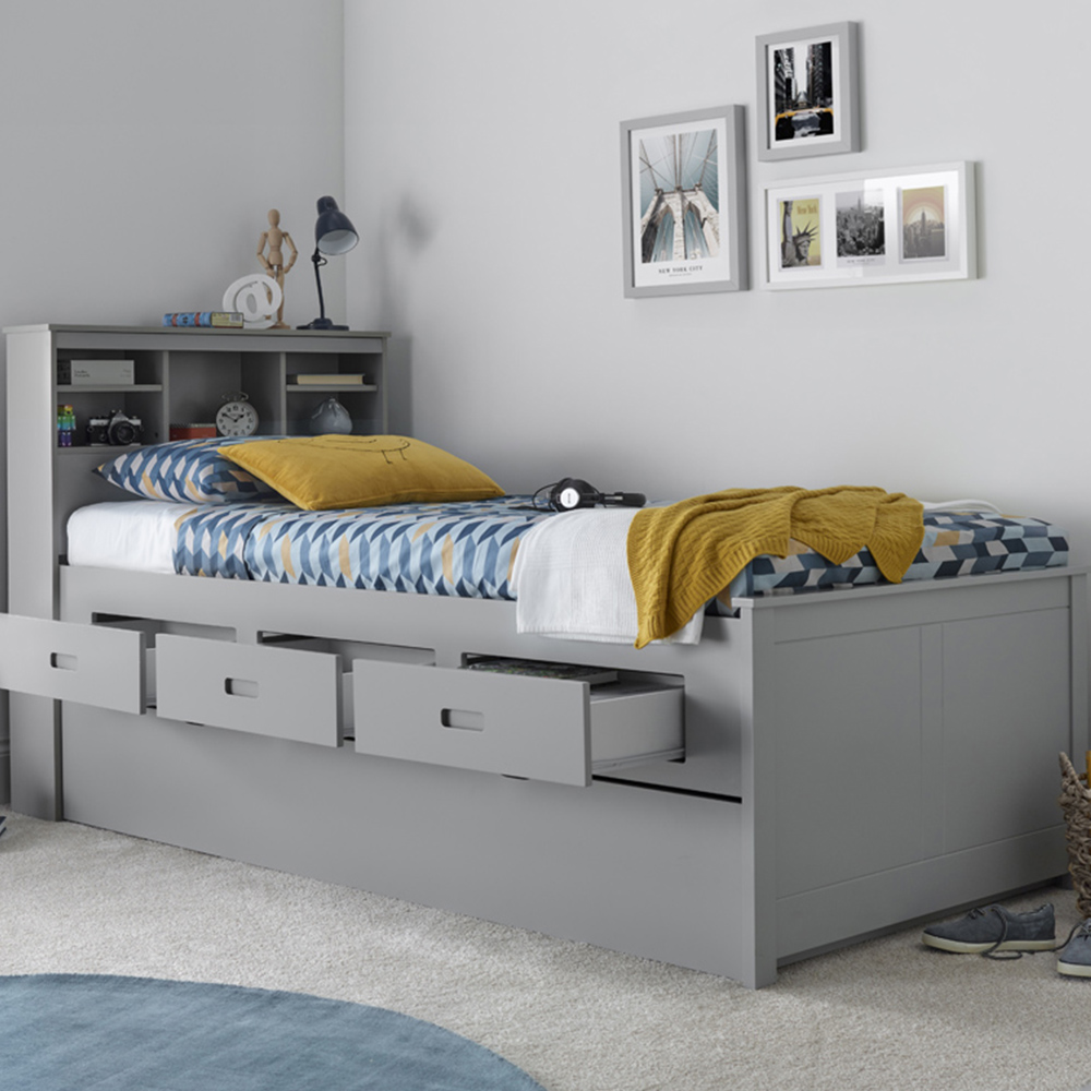 Veera Grey 3 Drawer Guest Bed with Spring Mattress Image 1