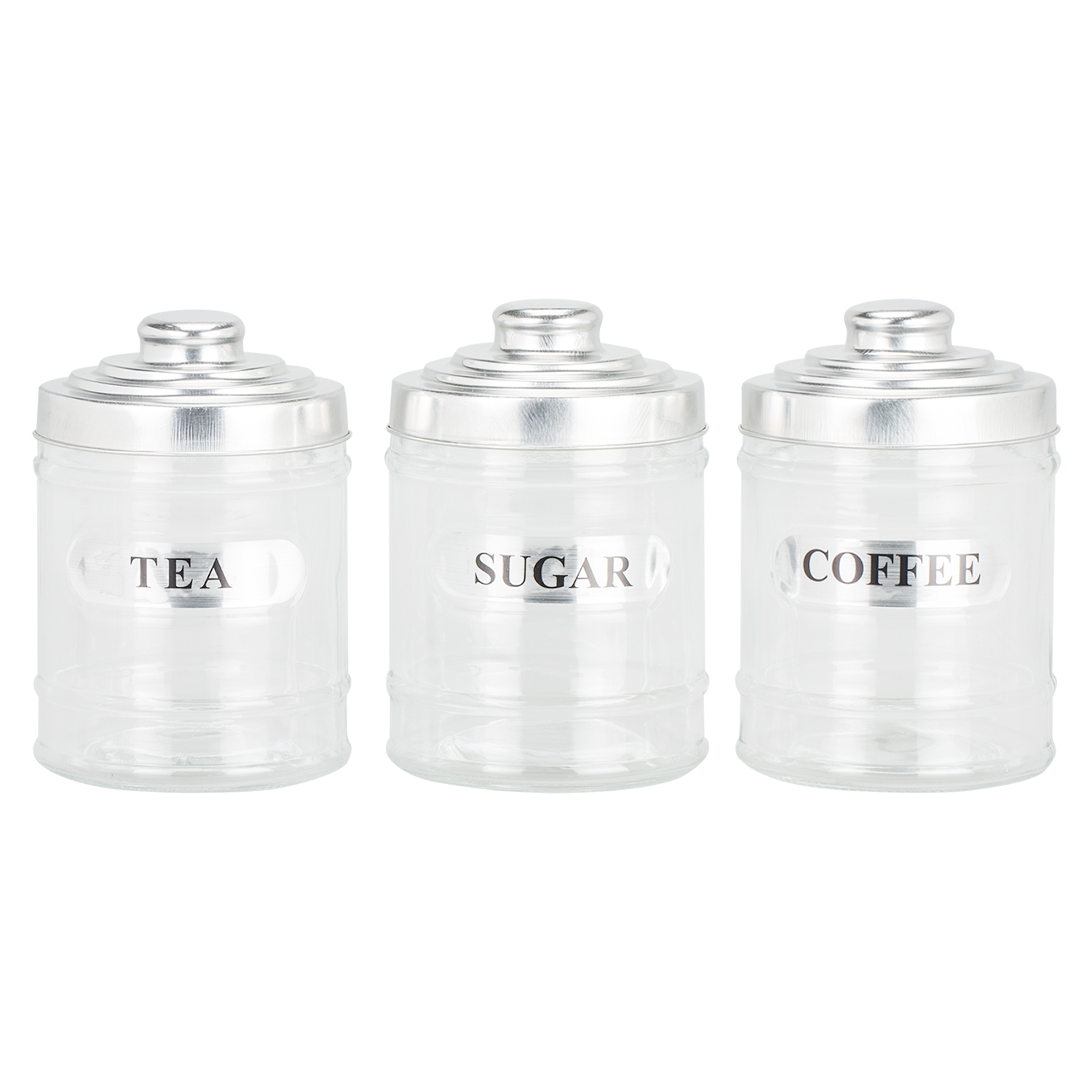 3 Piece Silver Glass Tea Coffee and Sugar Canister Set Image 1