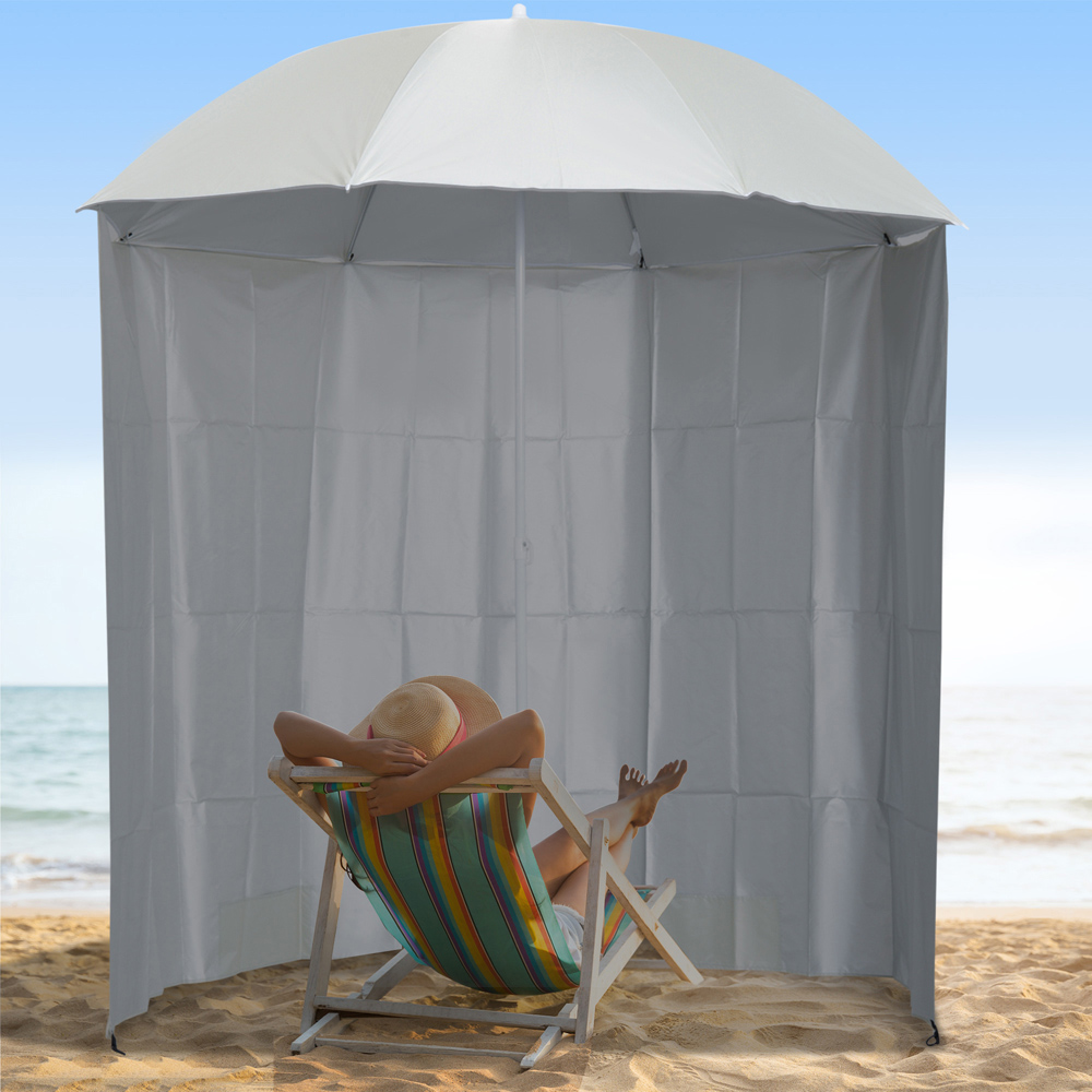 Outsunny Cream Fishing Beach Parasol with Sides and Carry Bag 2.2m Image 2