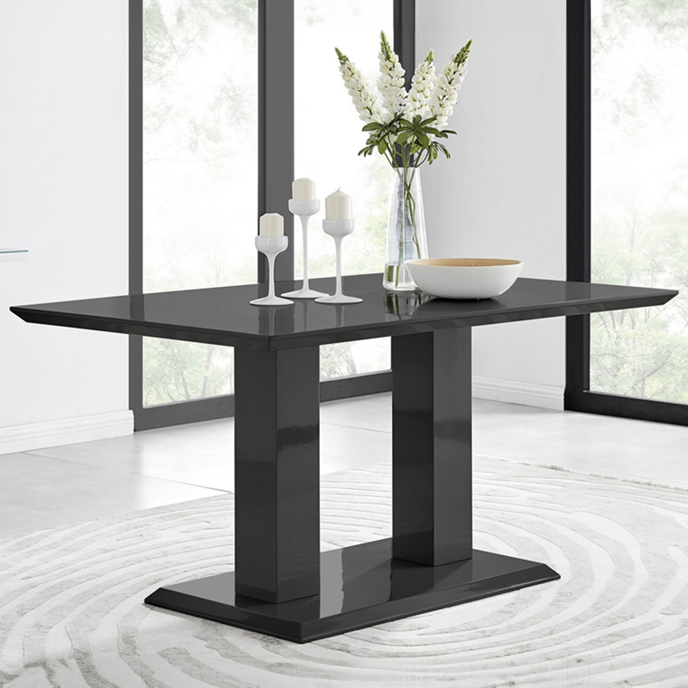 Furniturebox Molini Valera 6 Seater Dining Set Black High Gloss and Black Image 2