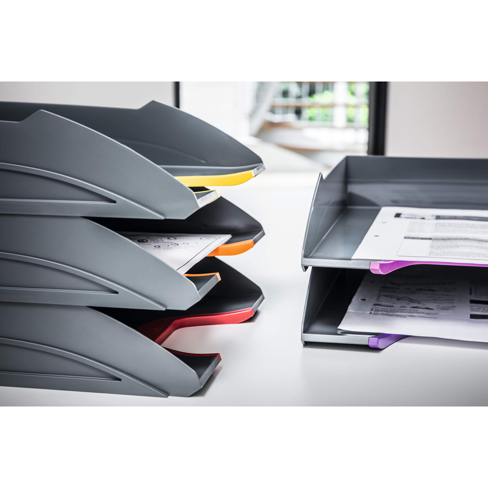 Durable VARICOLOR ECO A4 Grey Stackable Letter Tray Desk Organiser 5 Pack Image 6