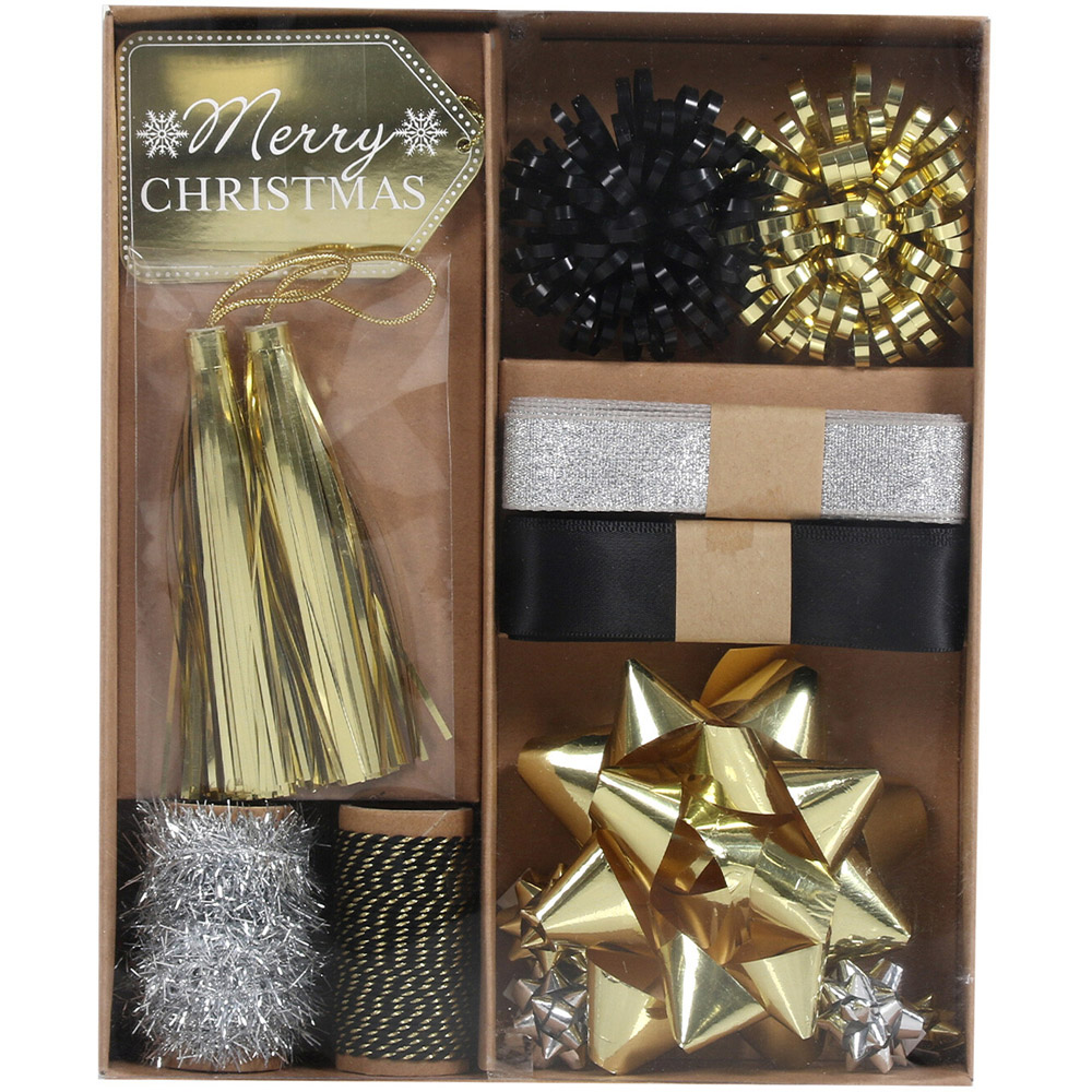 16 Piece Black and Metallic Christmas Gift Wrap Accessories Image