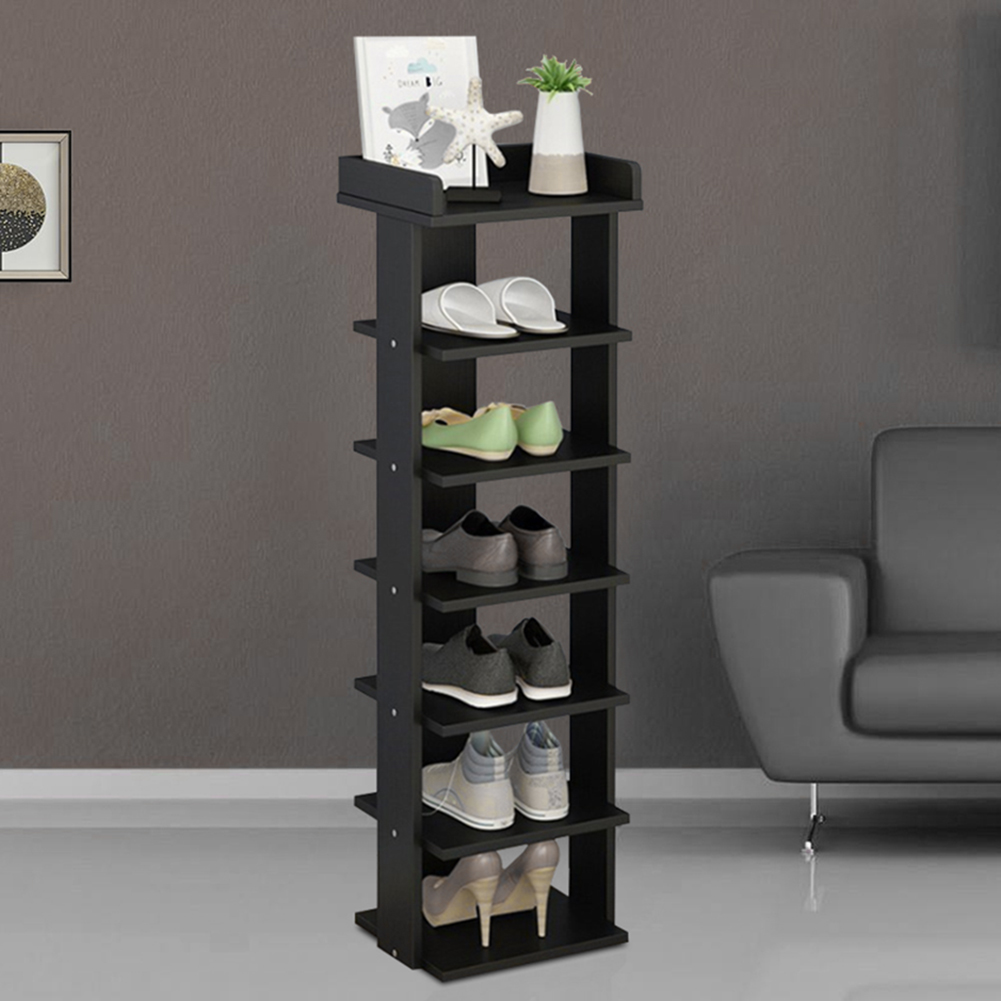 Living and Home 7 Tier Black Wooden Open Shoe Rack Image 6