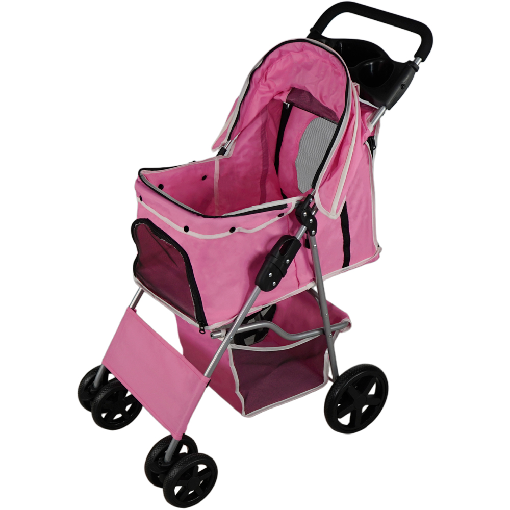 Monster Shop Pink Pet Stroller with Rain Cover Image 1
