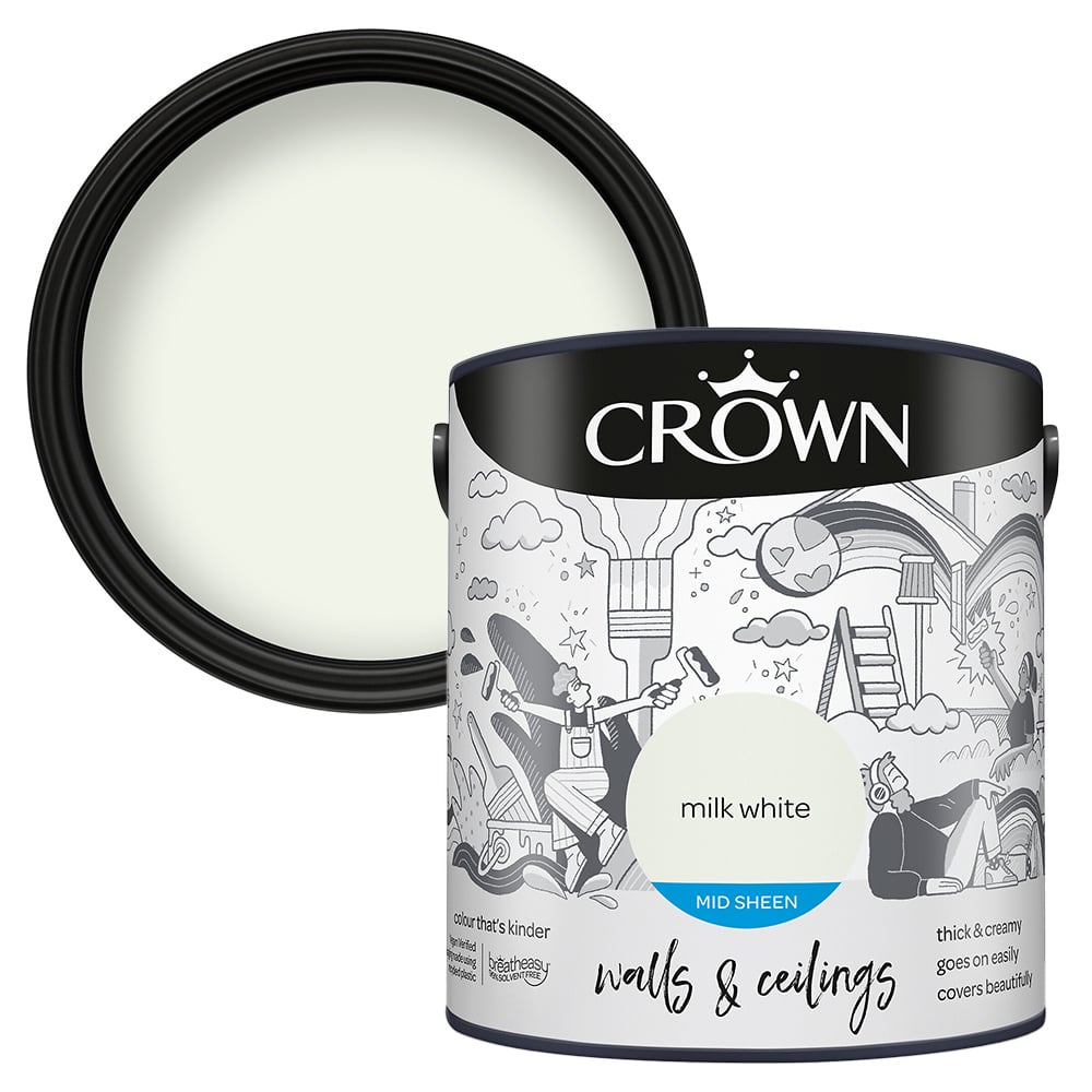 Crown Walls & Ceilings Milk White Mid Sheen Emulsion Paint 2.5L Image 1