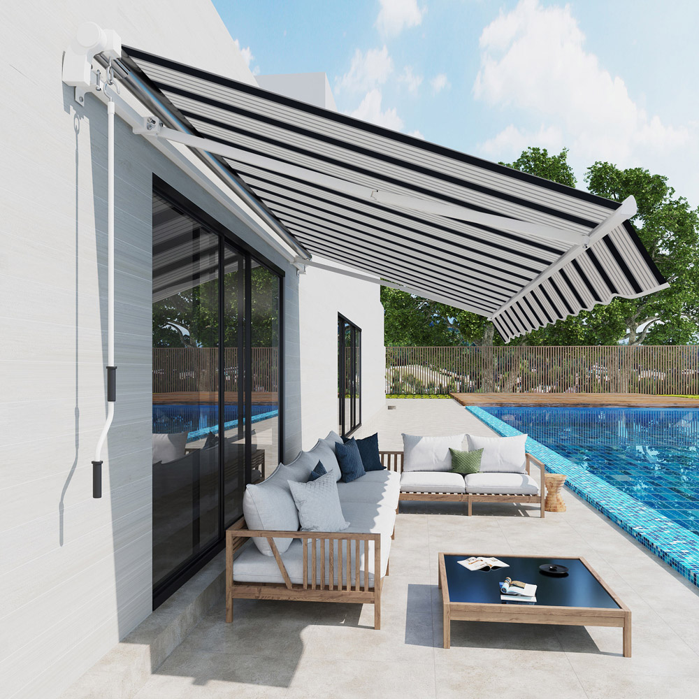Outsunny Blue and White Striped Retractable Awning 4 x 3m Image 7