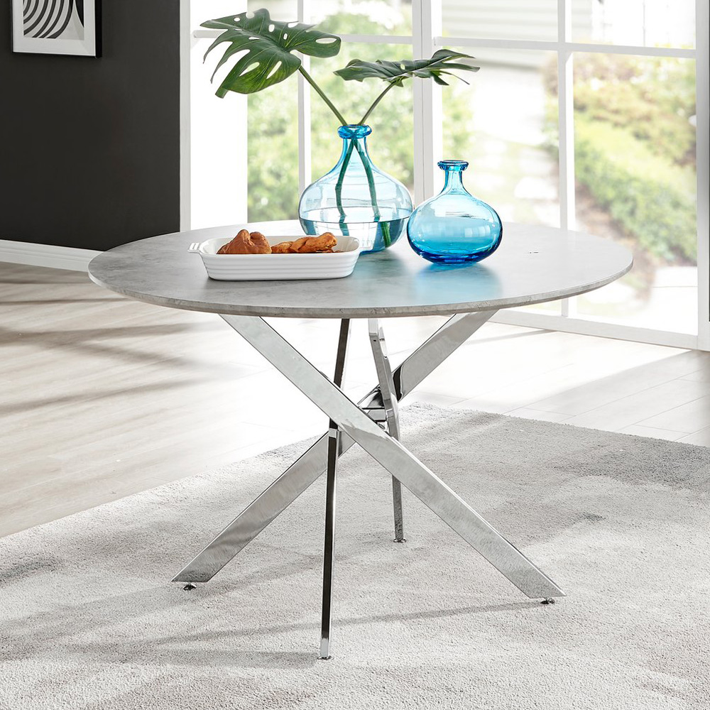 Furniturebox Arona Cesano Concrete Effect 6 Seater Round Dining Set Grey and Navy Image 2
