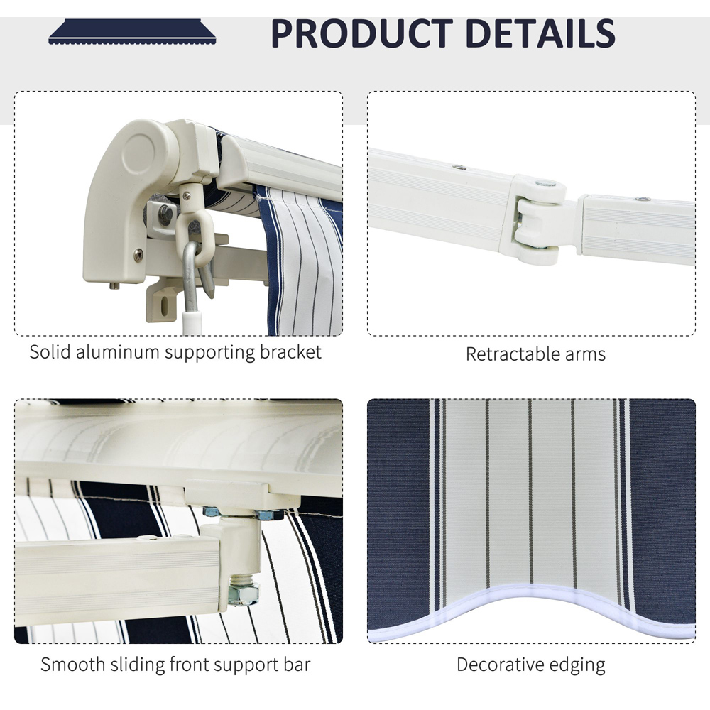 Outsunny Blue and White Striped Retractable Awning 3 x 2.5m Image 7