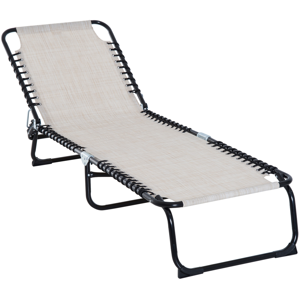 Outsunny Cream White Foldable Chaise Sun Lounger Image 2