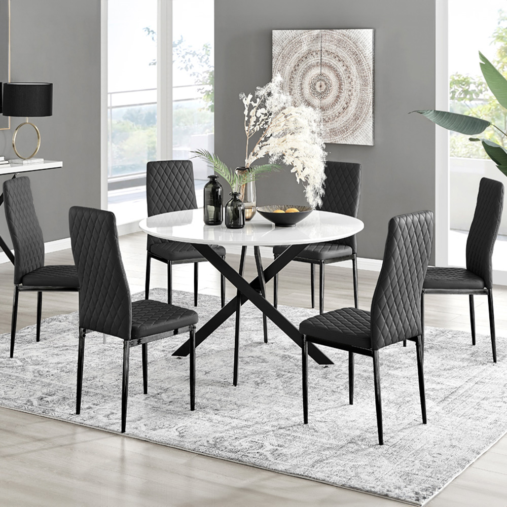 Furniturebox Arona Valera 6 Seater Round Dining Set White Gloss and Black Image 1