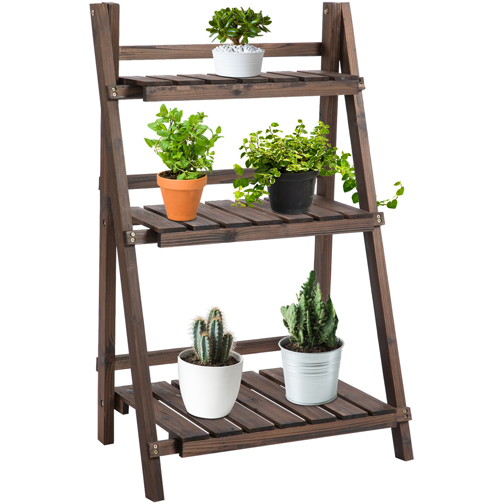 Outsunny 3 Tier Foldable Wooden Plant Stand Image 1