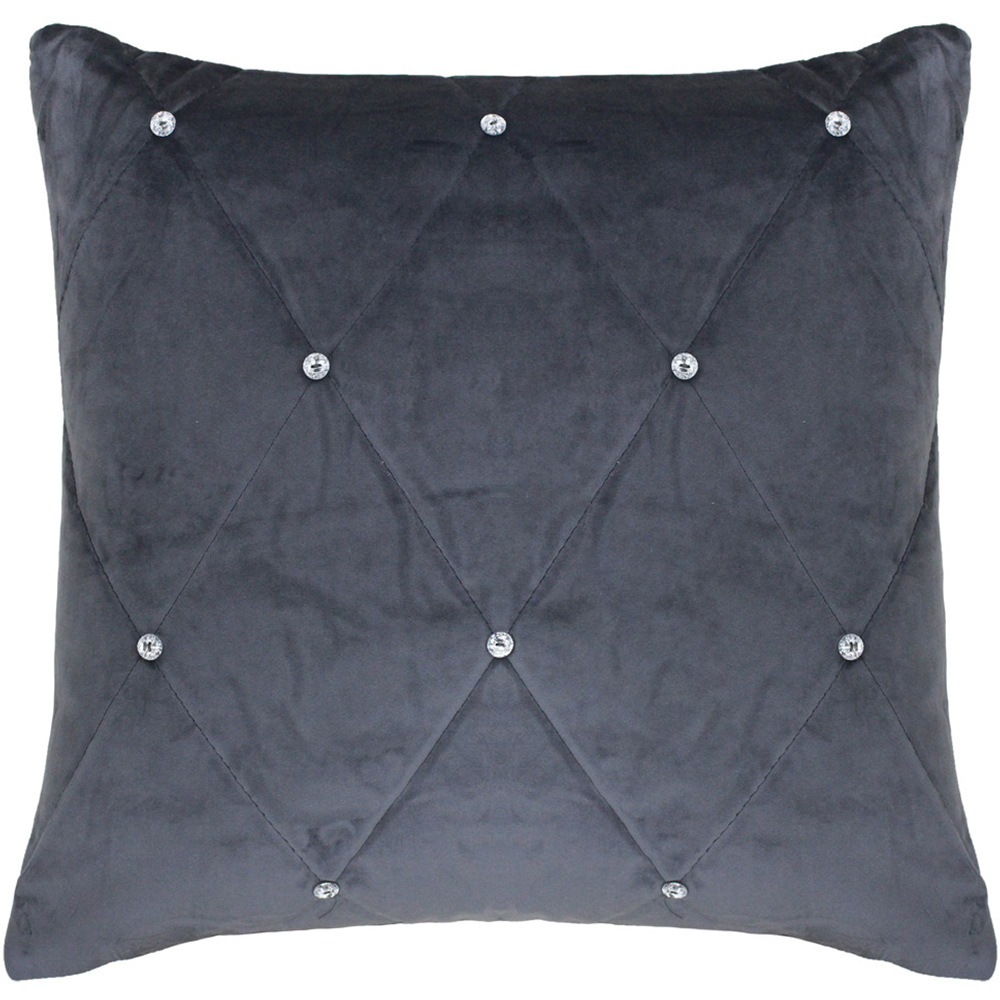 Paoletti New Diamante Pewter Quilted Cushion Image 1