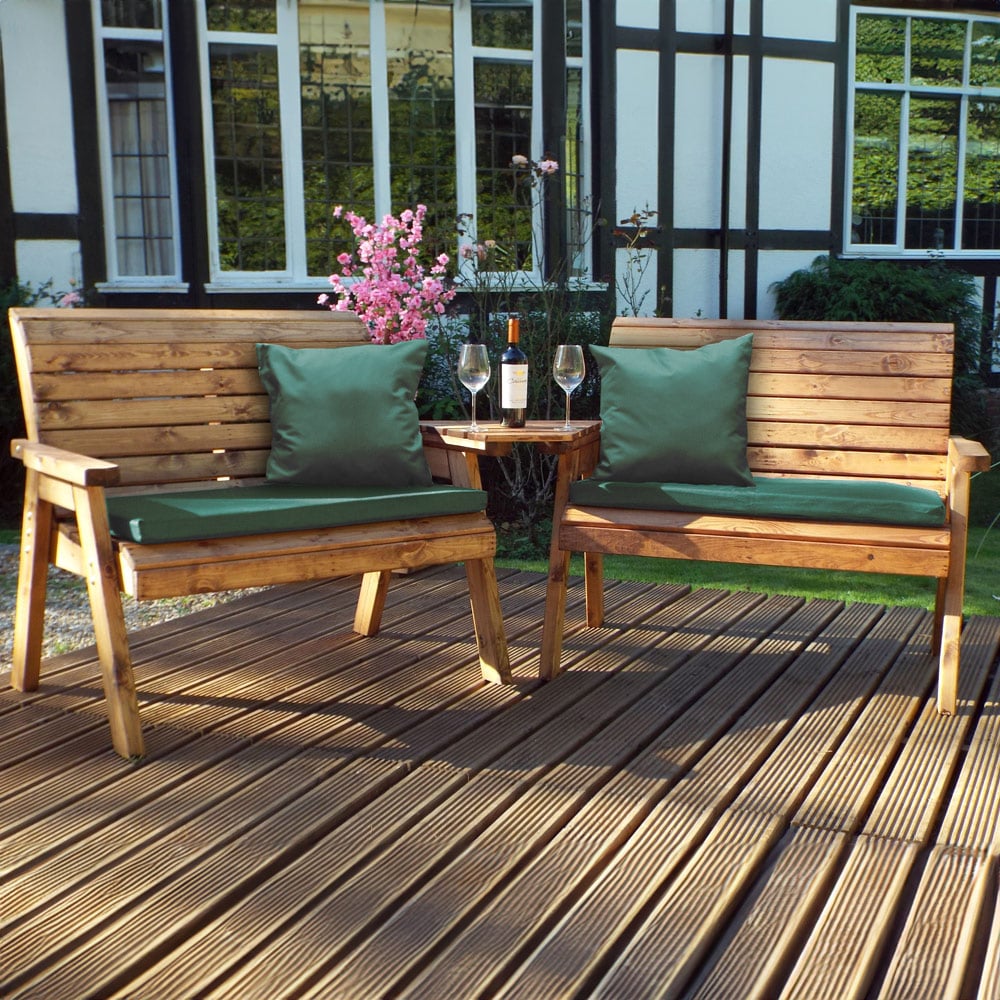 Charles Taylor 4 Seater Angled Bench Set with Green Cushions Image 1